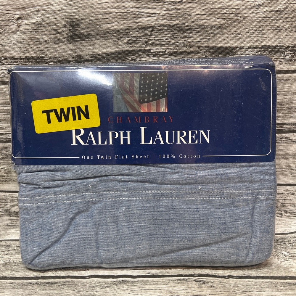 Vintage Ralph Lauren Blue Chambray TWIN Flat Sheet Made in USA - BRAND NEW!